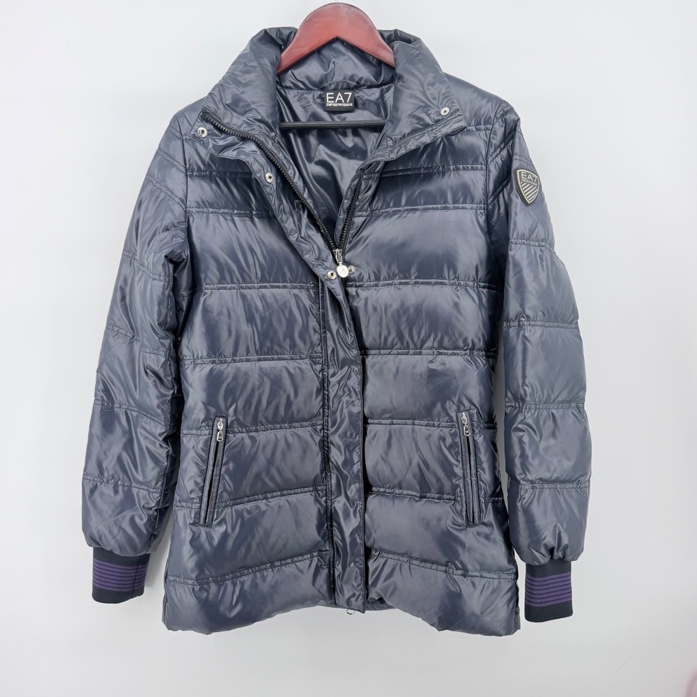 EA7 Emporio Armani Puffer Jacket Womens Small Navy Blue Down Quilted Coat